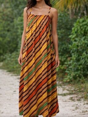 Vintage John Warden For Moryclaire S/M striped Rare Multicolor Psychedelic Dress